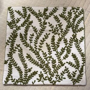 Green Leaf Embroidered 17” Square Pillow Case